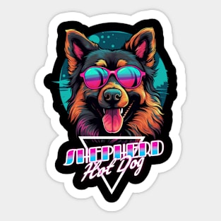 Retro Wave Shepherd Hot Dog Shirt Sticker